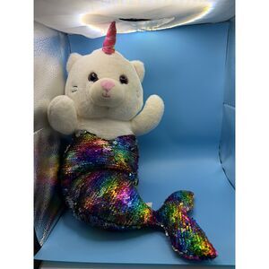 Cute Cat Unicorn Mermaid Plush Stuffed Animal Rainbow Sequin Tail Toy 26in